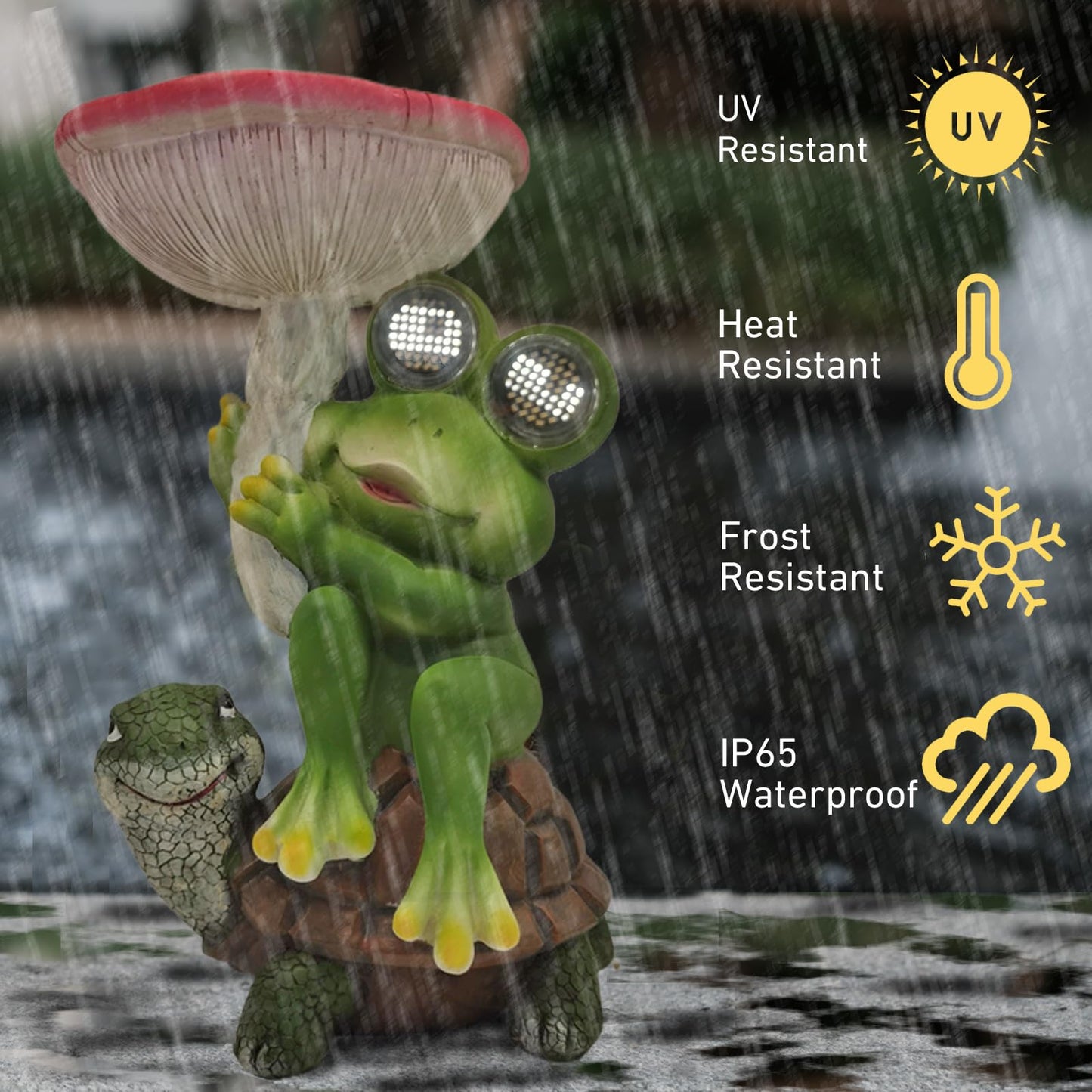 Funny Solar Garden Statues 10'' Frog Turtle with Mushroom Bird Feeder and Eyes LED Lights - Lawn Decor Outdoor Statues for Patio Balcony Yard Ornament - Unique Gardening Gifts for Women Grandma Mom.