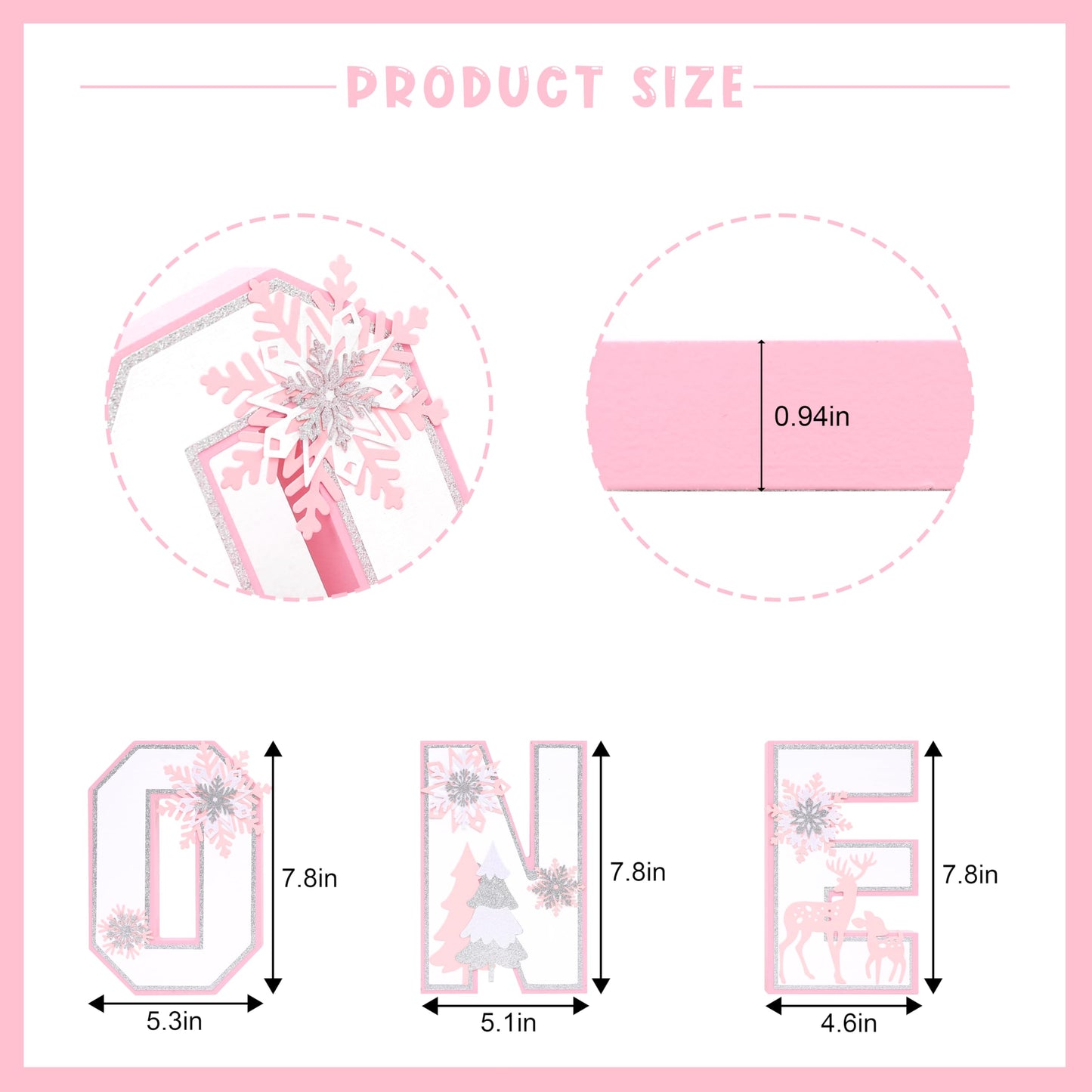 Wooden Snowflakes ONE Decoration - Winter Onederland ONE Sign，Pink Centerpiece Table Decoration, Baby Girl 1st Birthday Party Supplies Photo Prop, Christmas Snowflake Home Decor.