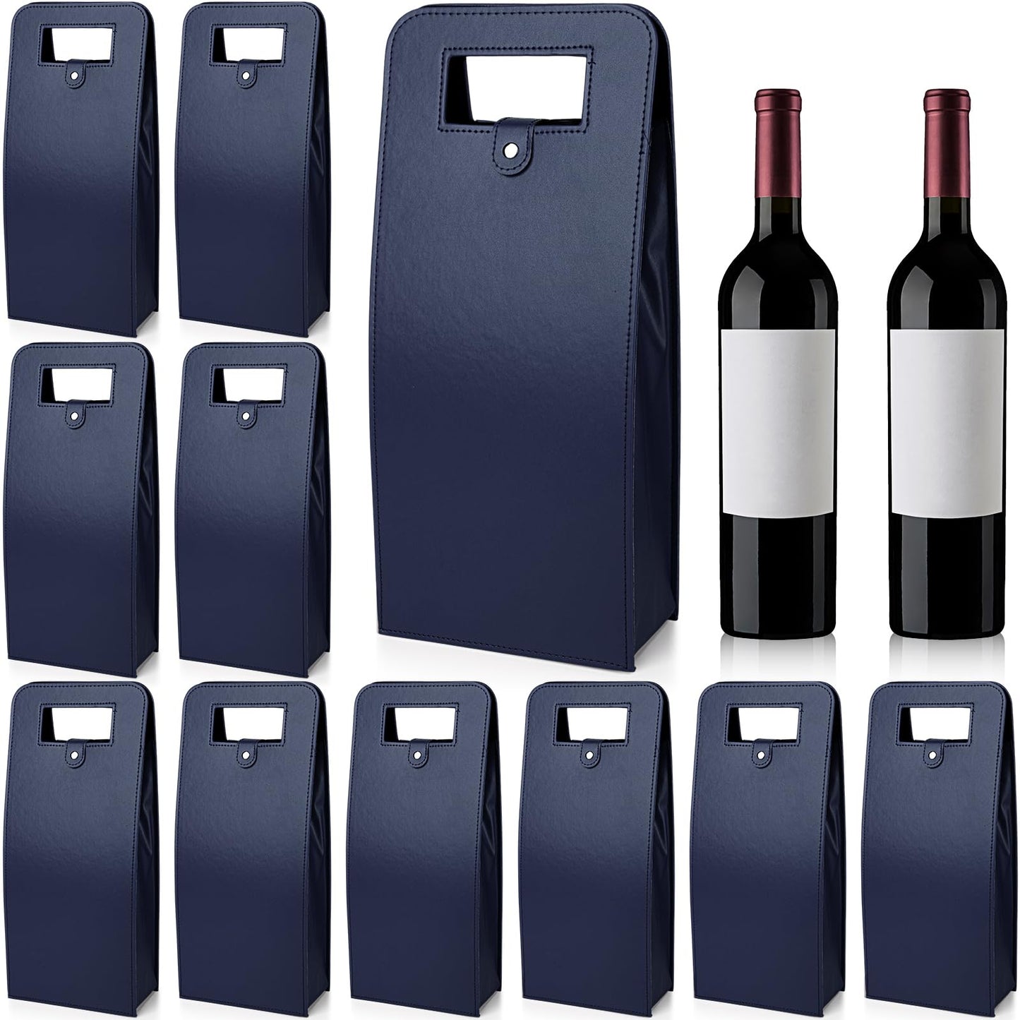 FillTouch 10 Pcs Double Wine Tote Bag Leather Wine Carrier Double Bottle Champagne Beer Bottle Gift Bags Purse Case Holder for Tasting Party Wedding Birthday Christmas (Navy)