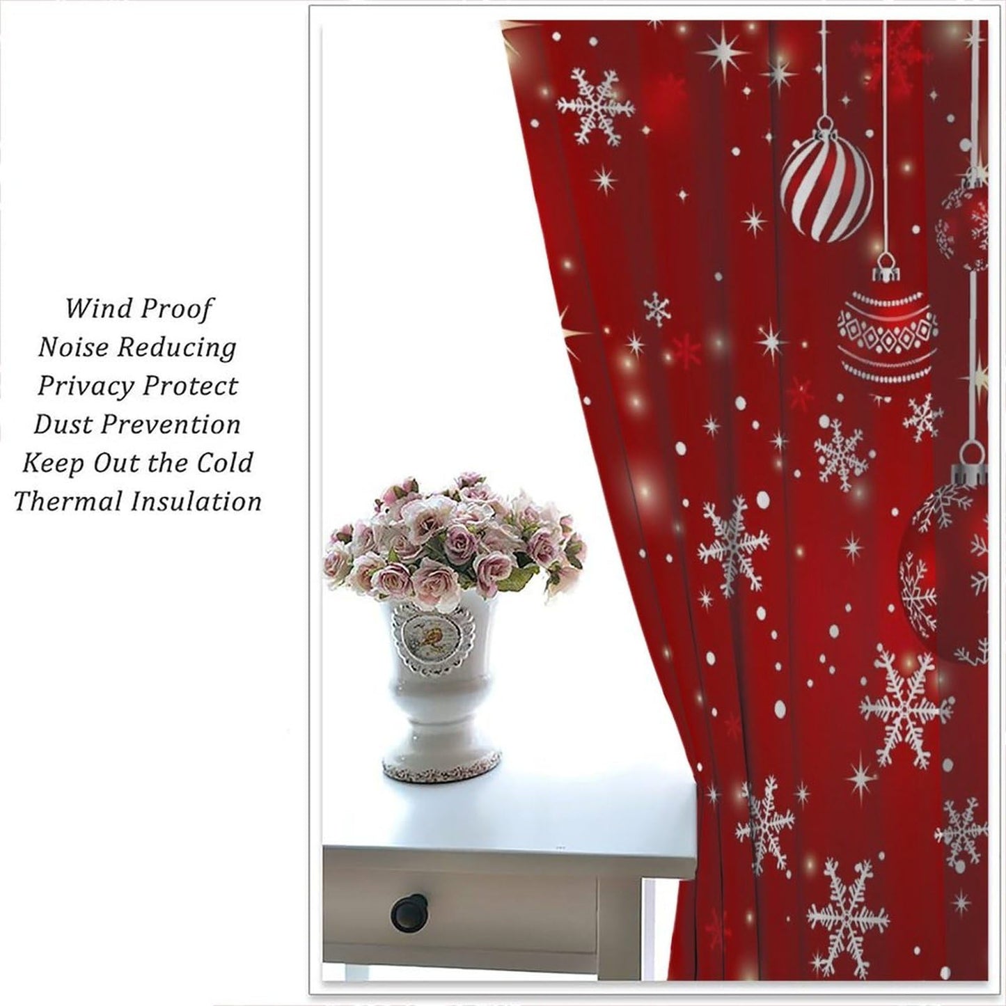 Red Christmas Snowflakes Curtain Merry Xmas Window Treatment for Living Room Bedroom Dining Home Decor Window Drapes 42" W X 45" L
