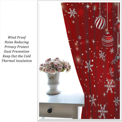 Red Christmas Snowflakes Curtain Merry Xmas Window Treatment for Living Room Bedroom Dining Home Decor Window Drapes 42" W X 45" L