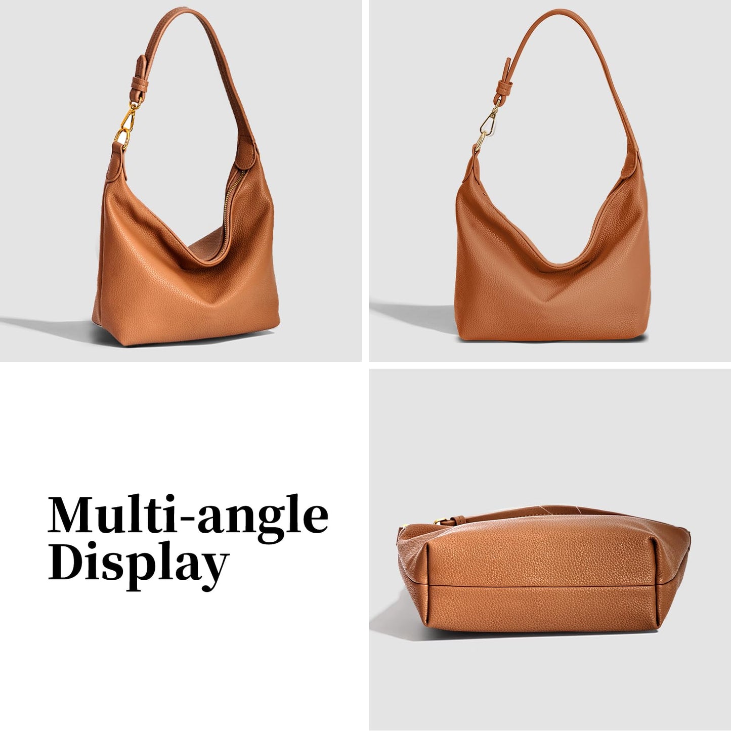 NEBIL Small Hobo Bag For Women Soft Pu Leather Shoulder Purse Slouchy Everyday Trendy Handbags with Zipper (Brown)