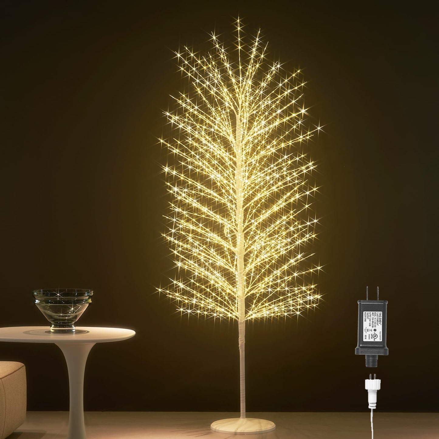 Hairui Lighted White Tree with Timer and Dimmer 1280L Warm White Fairy Lights 6FT, Twig Tree with Lights for Indoor Outdoor Home Christmas Winter Holidays Party Decoration