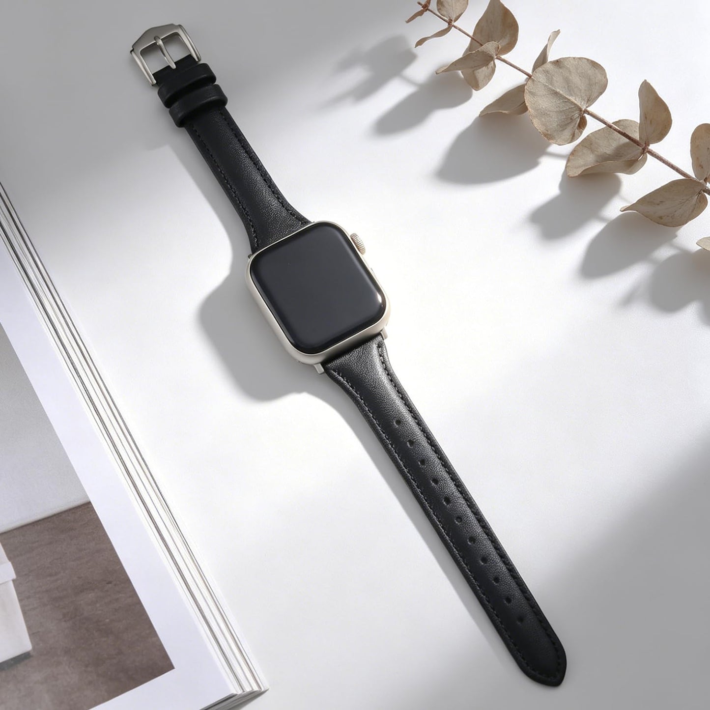 Slim Soft Genuine Leather Bands Compatible with Apple Watch Band 42mm 44mm 45mm 46mm 49mm for Women, Dressy Durable Leather Replacement Strap for iWatch Ultra1/2/3 SE1/2/3 11 10 9 8 7 6 5 4 3 2 1
