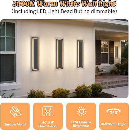 24 in Modern Long Outdoor Wall Lights Exterior Lights for House,LED Outdoor Wall Sconce Set of Two,Large Front Porch Light,Waterproof Patio Wall Light Fixture,24 W Exterior Garage Lighting