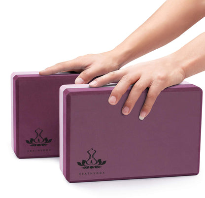 Heathyoga Yoga Blocks 2 Pack with Strap, High Density EVA Foam Yoga Block and Yoga Strap Set to Support and Improve Poses and Flexibility (Purple)