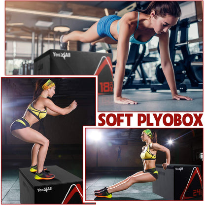 Yes4All Adjustable Soft Plyo Box – Available in 6, 12, 18 and 24-inch Box Sizes (K. Black - 12" + 24")