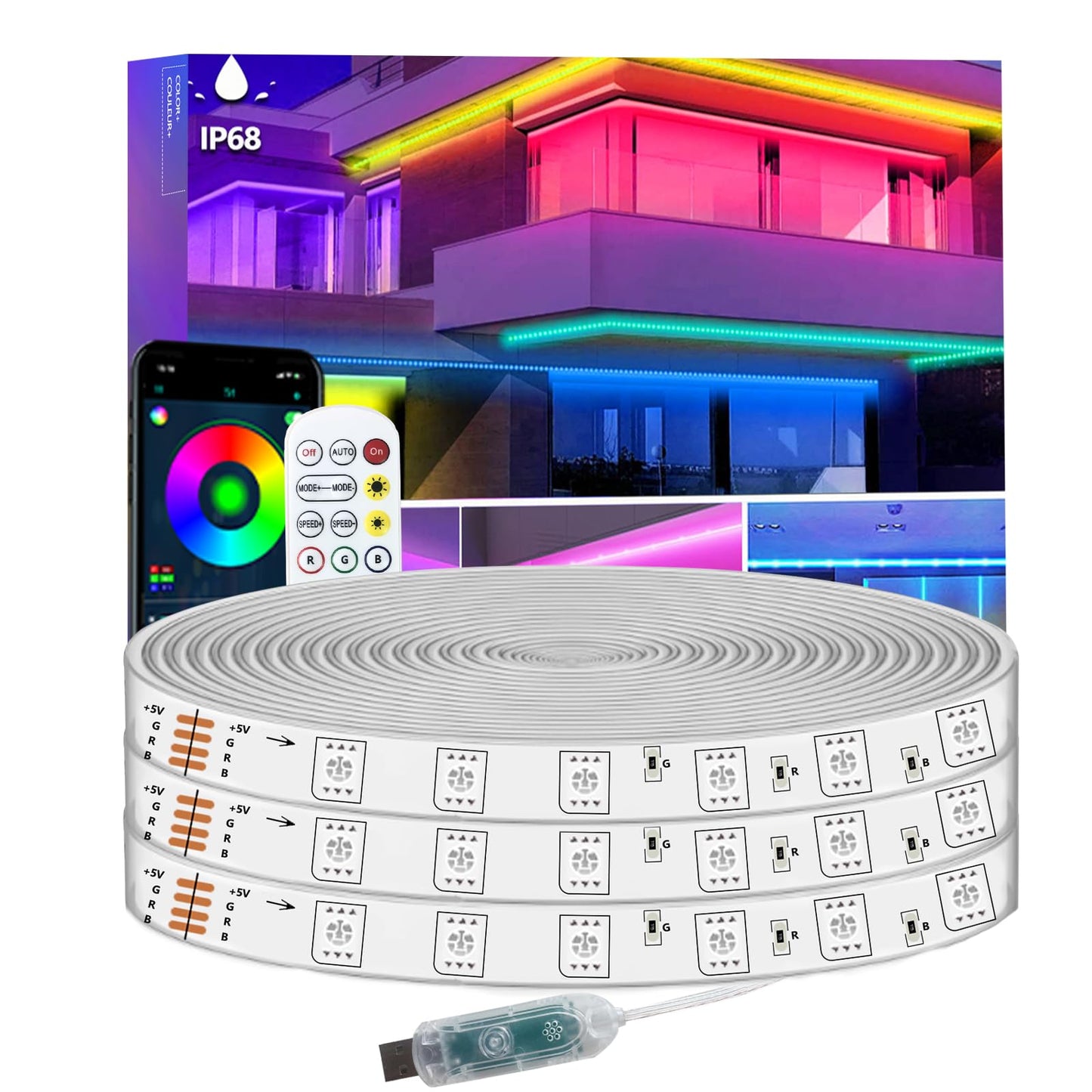 httpsmp 50FT LED Strip Lights IP68 Outdoor Waterproof, 5V USB Powered, Music Sync Bluetooth APP/RF Remote Control Lights for Balcony,Deck,Camping,Garden,Bedroom Decor
