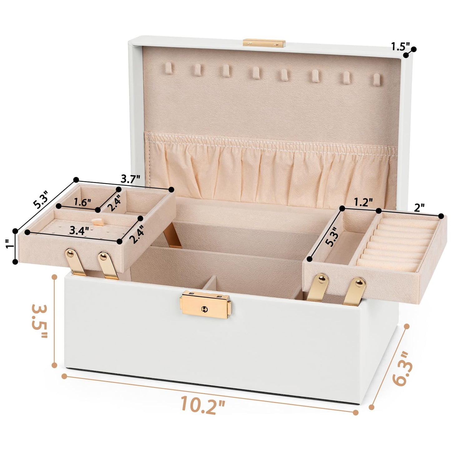 AKOZLIN Travel Jewelry Box Organizer Functional 2-trays Leather Jewelry Storage Case with Lockable Portable for Women Girls Ring Necklace Earring Bracelet