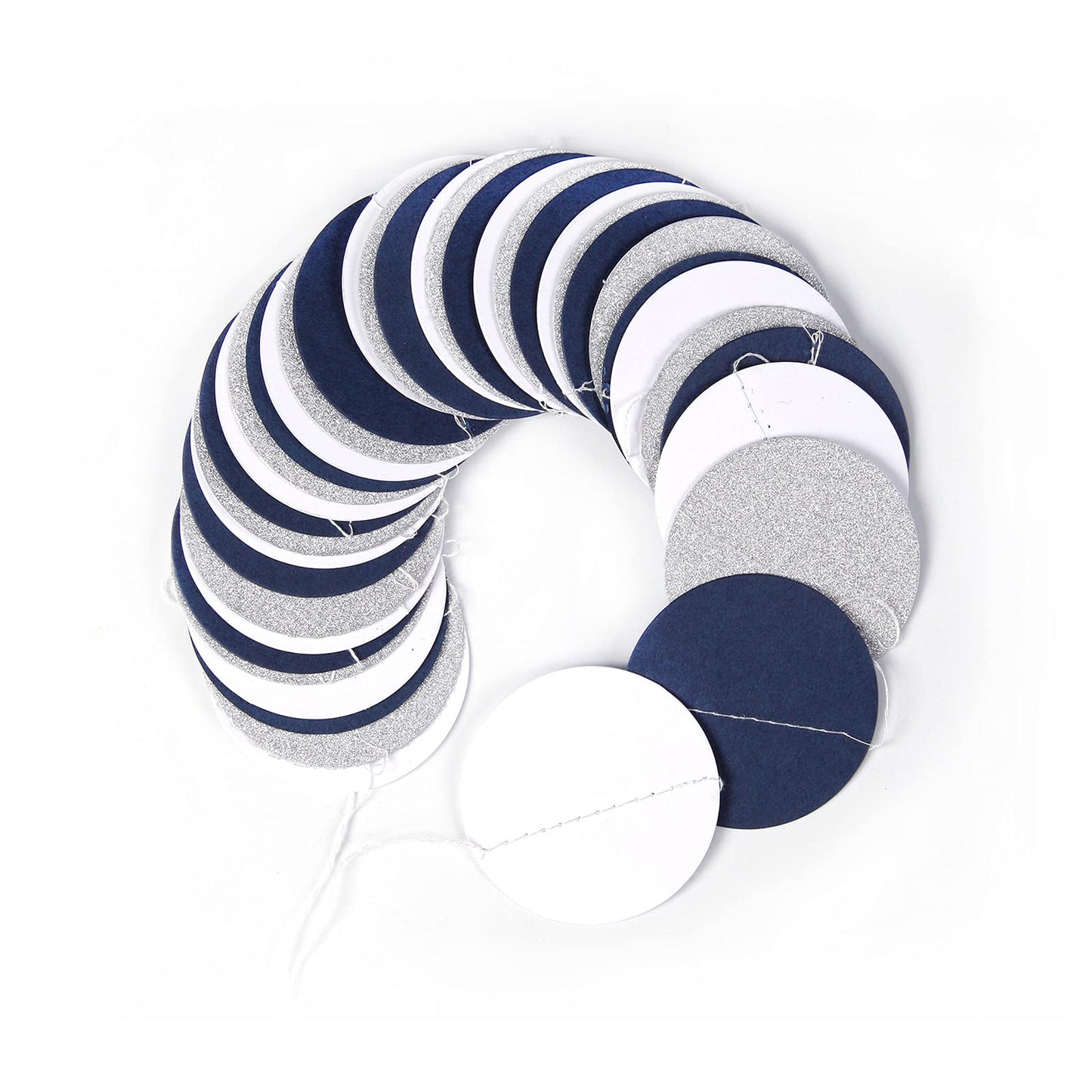 Navy Blue White Silver Paper Garland,52Ft Gender Reveal Hanging Decoration Streamer Banner,Graduation Engagement Christmas Wedding Birthday Party Backdrop Bunting Lasting Surprise