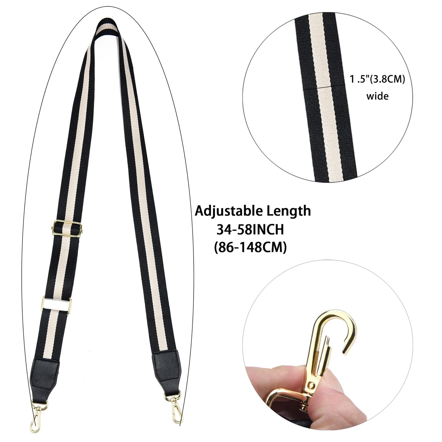 LEMEDE Purse Strap Wide Replacement Crossbody Bag Straps, 1.5" Canvas Handbag Shoulder Strap, Adjustable Tote Belt（Gold Hardware