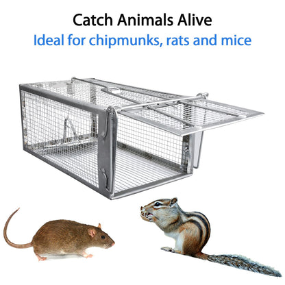 Gingbau 2-Pack Rat Traps Humane Live Chipmunk Mouse Trap Cages for Indoor and Outdoor Use