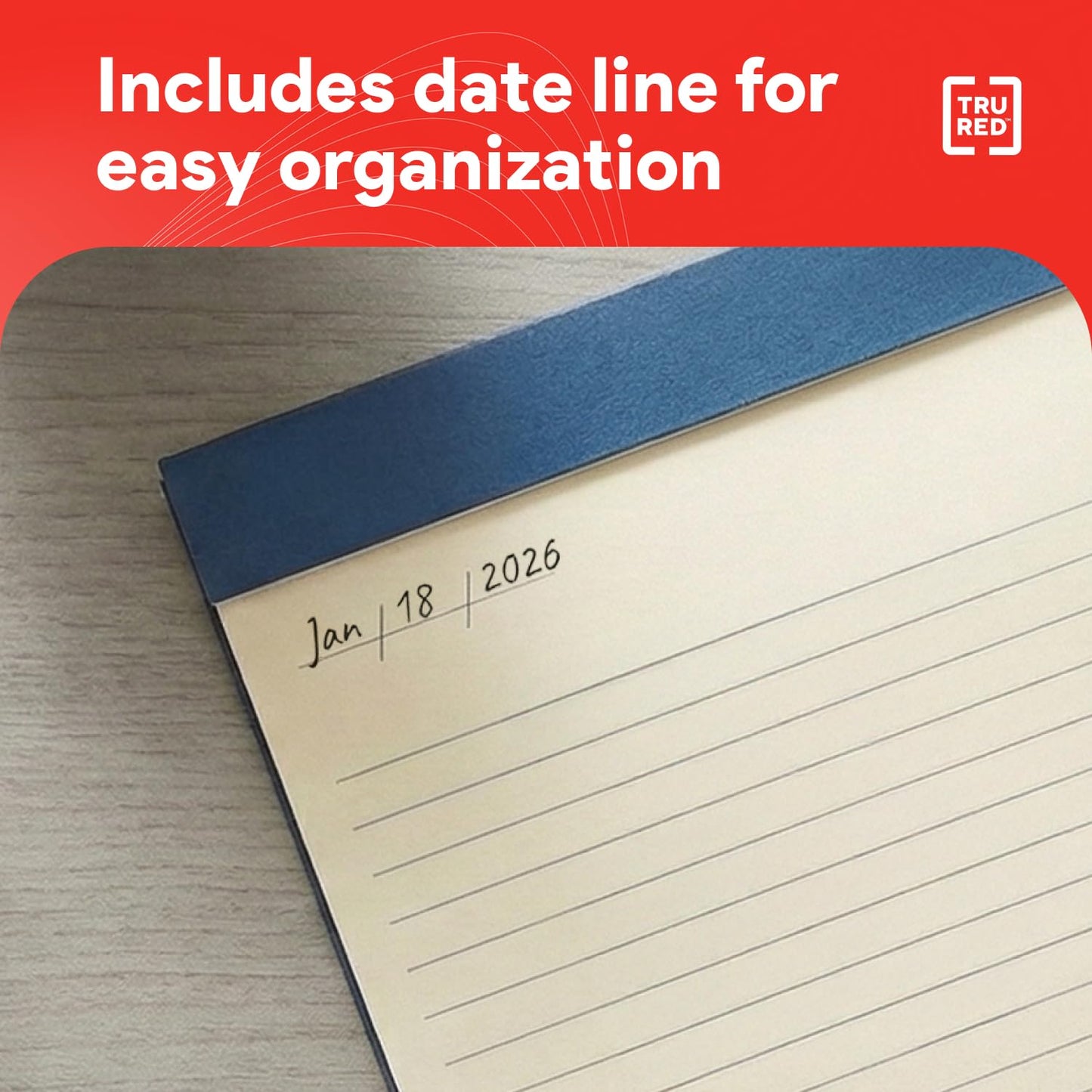 TRU RED Notepads, 8.5” x 11.75”, Narrow Ruled, Ivory, Perforated, 12‑Pack