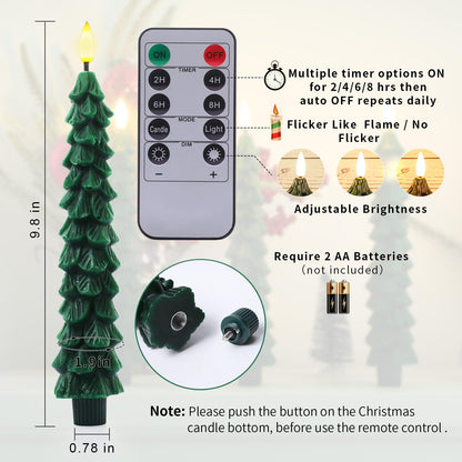 KDVOG 3Pcs Christmas Tree Candles with Remote, Real Wax Flameless Taper Candles,LED Candlesticks Window Candlelights with 3D Flickering Flame for Xmas New Year Home Decorations Gifts 9.7 in