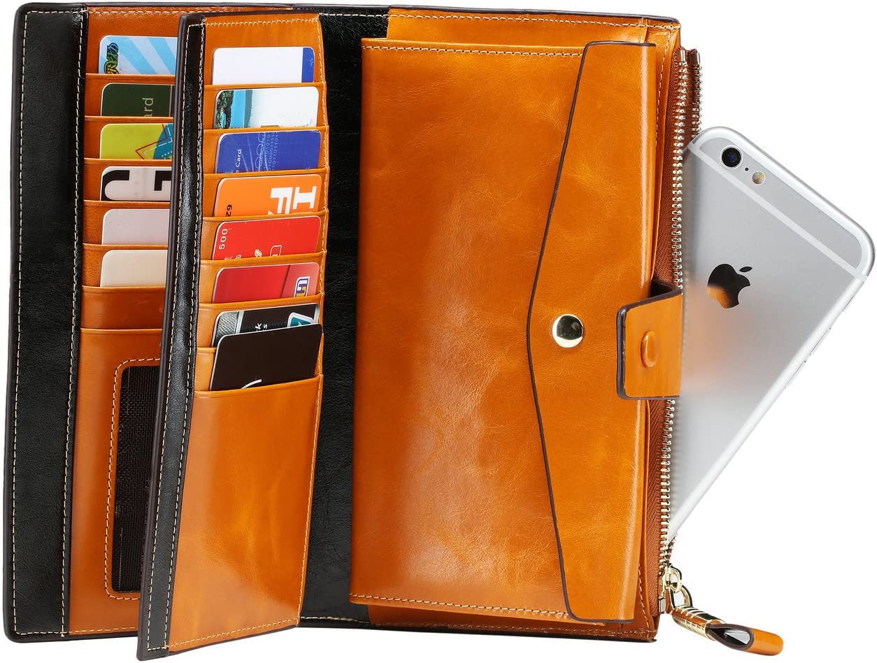 Itslife Womens Wallet Leather RFID Blocking Large Capacity Luxury Wax Genuine Leather Clutch Wallet with Card Holder