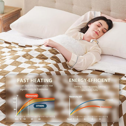 Homemate Electric Blanket Heated Queen Size - 84“x90“ Ultra Soft Cozy Flannel Heating Blanket with 10 Fast Heat Levels 8 Hours Auto Off Over-Heated Protection ETL Certification Keep Warm in Home