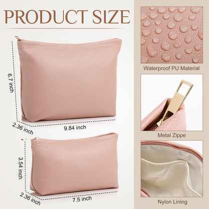Kigeli 2 Pcs Small Makeup Bag Set for Purse PU Leather Cosmetic Bag Makeup Travel Toiletry Pouch Aesthetic Preppy Organizer Storage Pouch Gift for Teacher Mother Day Women(Pink)