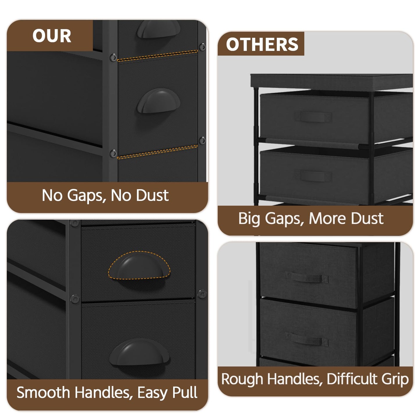 LASZOLA 5 Drawer Narrow Dresser Slim Cabinet Skinny Storage Tower Chest, Ideal for Small Spaces Bathroom, Between Washer and Dryer, Lightweight Mobile on Wheels, Sturdy Fabric Drawers, Black