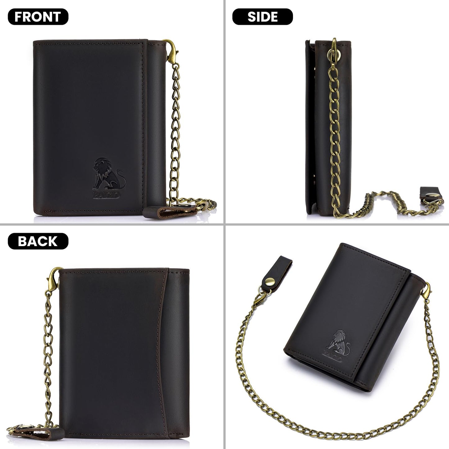 BAIGIO Men Wallet with Chain Genuine Leather Wallet for Men RFID Blocking Trifold Wallet Father's Gift