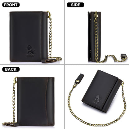 BAIGIO Men Wallet with Chain Genuine Leather Wallet for Men RFID Blocking Trifold Wallet Father's Gift