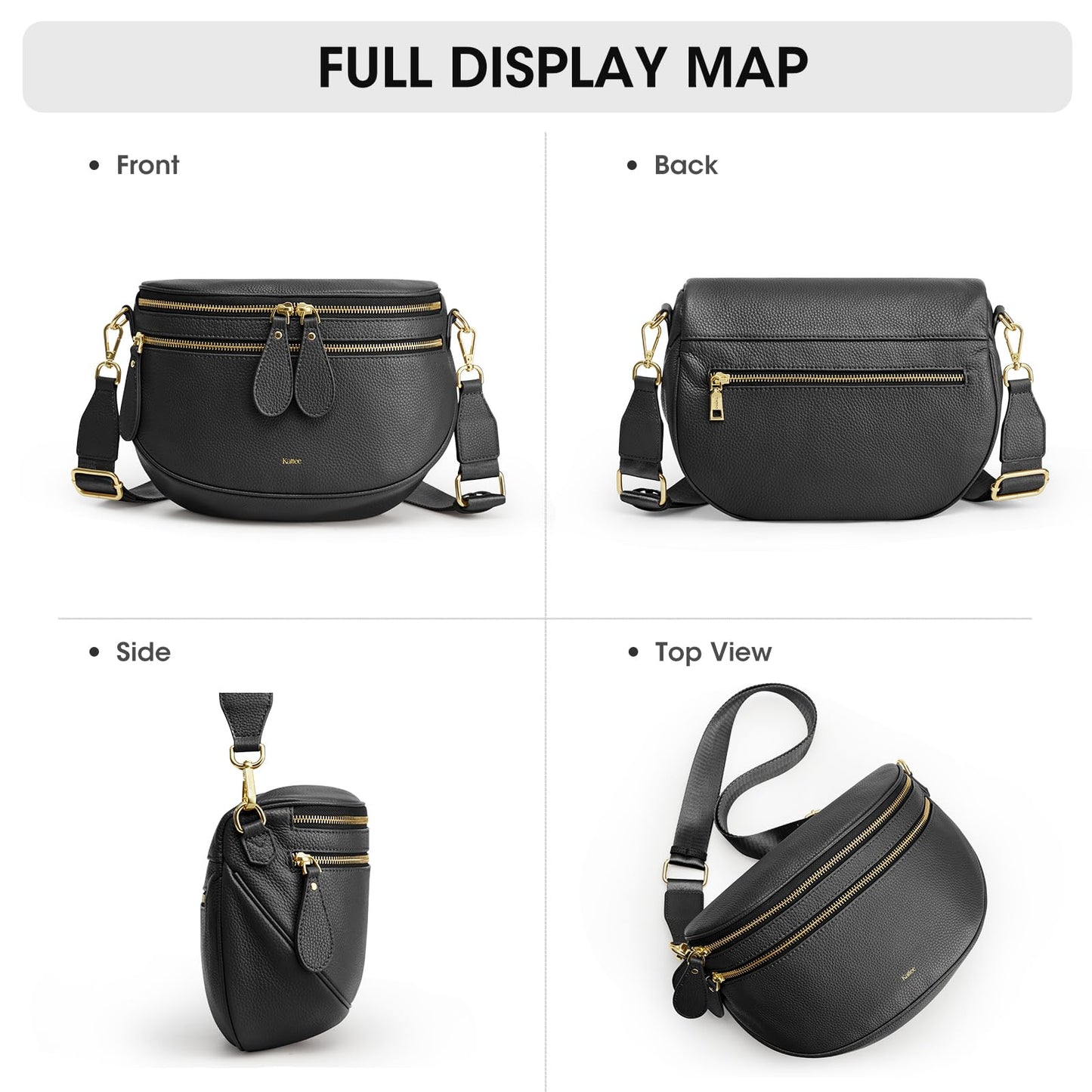 Kattee Crossbody Bag Bum Bags for Women, Leather Fanny Packs Belt Bag, Spacious Sling Purses for Women with RFID Blocking, Black