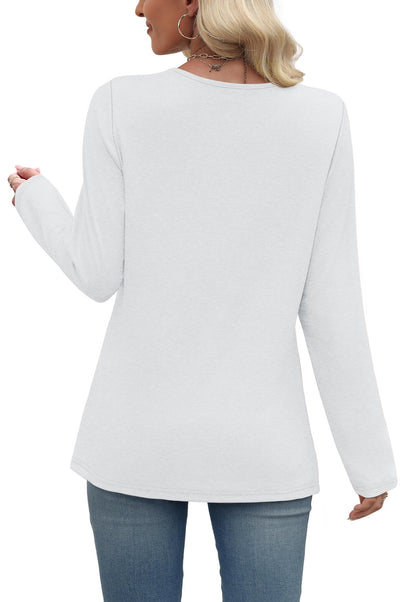 WIHOLL Long Sleeve Shirts for Women Fall Outfits V Neck T Shirts Button Down Tunic Tops Fashion Clothing