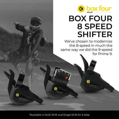 Box Four 8 Speed Multi Shift Non E-Bike Shifter 2 Piece Pull Lever up to 3 Gears Per Click Bicycle Shift Lever Cable for Mountain Bike Shifters, MTB, Bicycle Gear Shifter Cycling