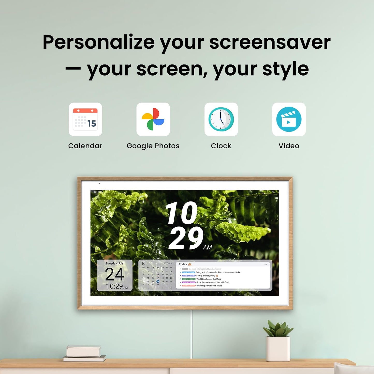 Apolosign 21.5-inch Digital Calendar : Dual Mode Smart Wall Planner, No Subscription, Install Apps, Sync Calendars, Electronic Touchscreen Interactive Display for Family Schedules, Chore Chart (Teak)