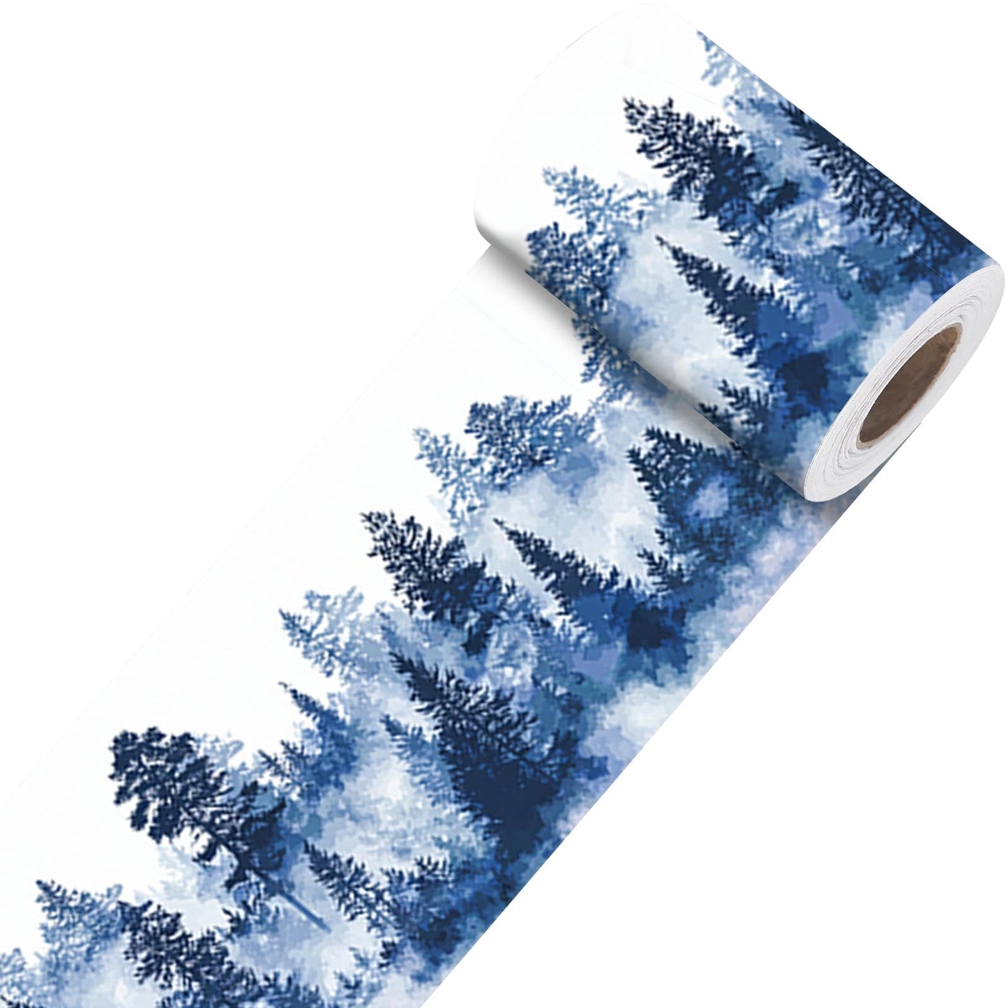 Nuxovilar Peel and Stick PVC Border - 3.94”×16.4 Ft Geometric/Wood/Floral/Christmas Patterns, Easy Apply Home Office Bathroom Decor (Blue Misty Forest Pattern)