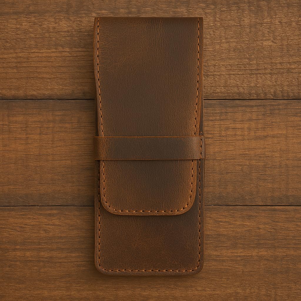 TheAntiq Leather Pen Holder, Genuine 3 Pen Case with Tuck-in Flap, Brown Leather Case for Fountain, Ballpoint & Rollerball Pens, Travel Organizer, Luxury Executive Pen Storage Sleeve (3 Pen, Brown)
