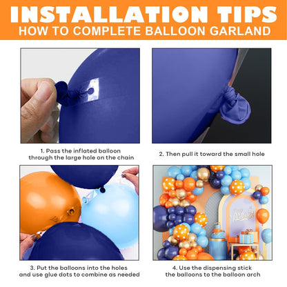 Blue and Orange Balloons Arch Kit, 108 Pcs Navy Blue Balloon Garland Kit with Metallic Gold Orange Dot Latex Balloons for Kids Boys Cartoon Theme Party Baby Shower Boys Birthday Decorations