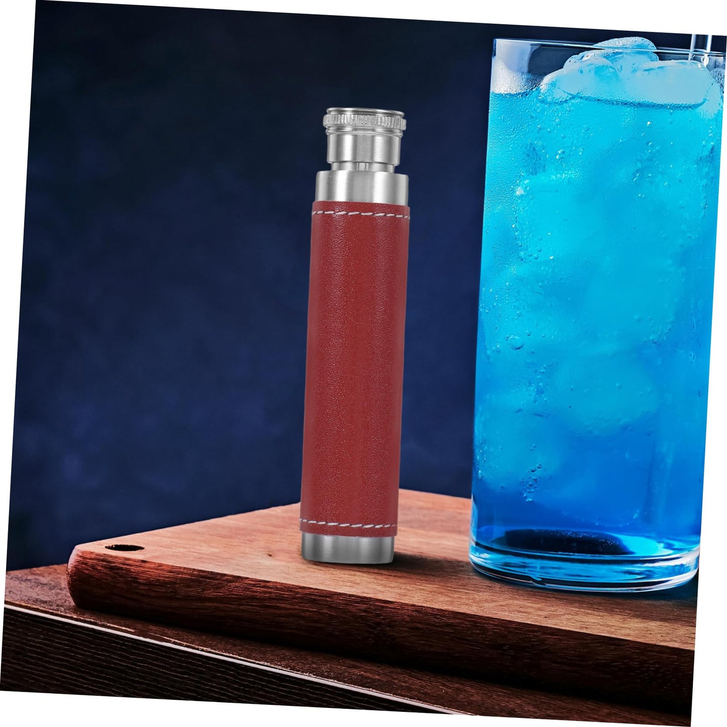 OFFSCH 1pc Stainless Steel Portable Wine Tube Leather Cover Compact Outdoor Wine Flask for Travel Round Base Design for Silver