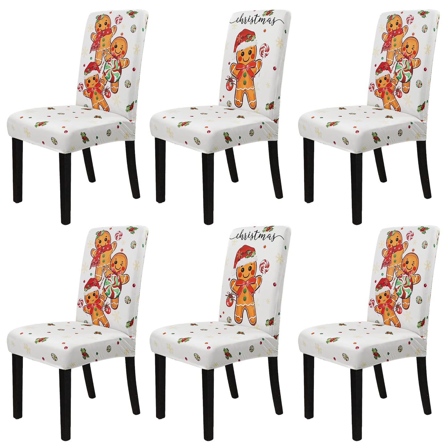 Zifmrtrwn Christmas Chair Cover Set of 6 Gingerbread Winter Dining Room Slipcovers Stretch Parsons Chair Seat Protectors Xmas Holiday Decor-6PCS