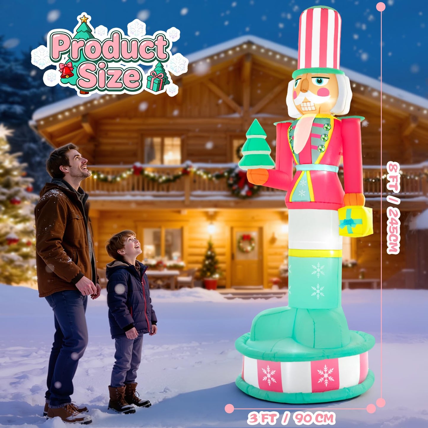 Spinosaurus 8FT Christmas Inflatable Outdoor Decoration Inflatable Nutcracker Blow Up Pink Nutcracker Decor with Lights for Yard Lawn Garden