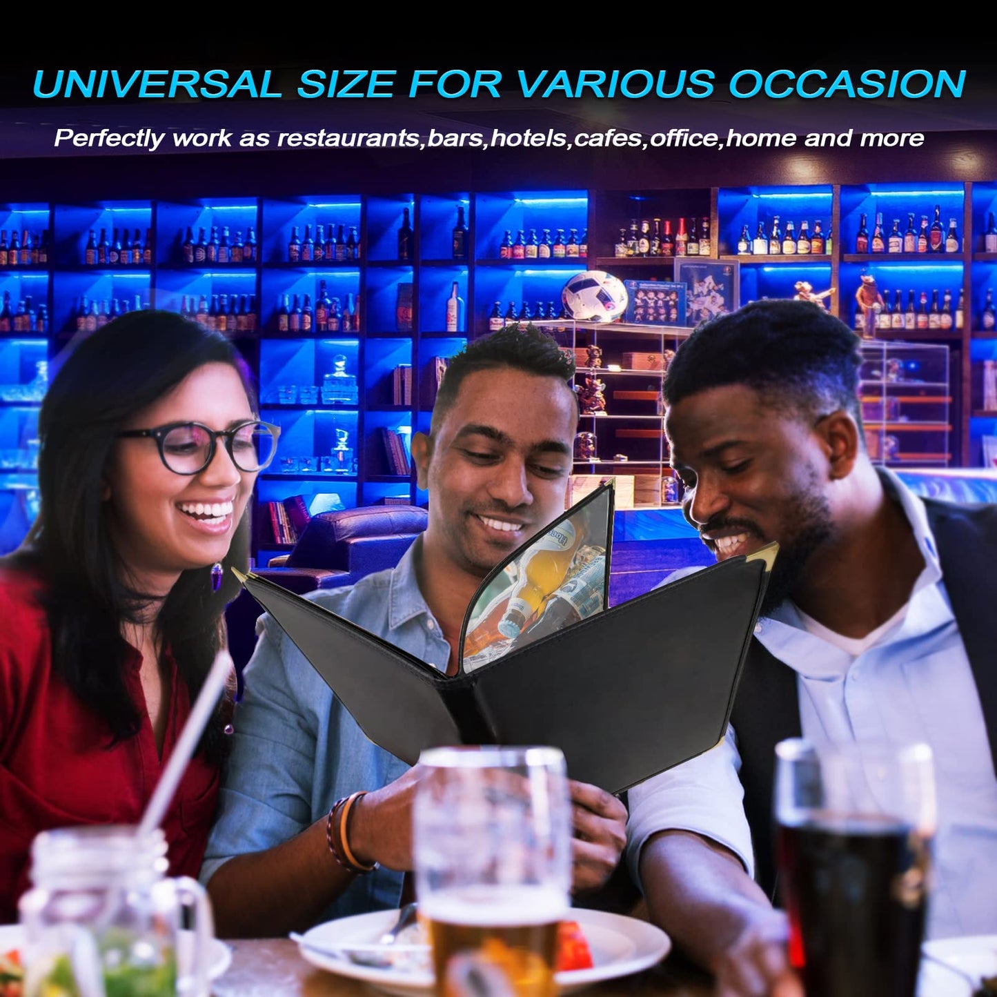 Menu-Covers 8.5 X 11 Restaurant - 2 Pack Menu Sleeve 4 Page 8 View Premium Faux Leather Transparent Black for Bar Cafe Book Folder