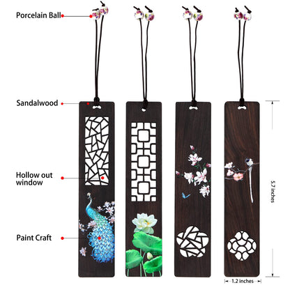 ZIZZON Wooden Bookmark for Men Women, Handmade Natural Wood Carving, Hollow Out and Painted Craft, Ideal Gifts for Men Women Friends Girls Teachers, Birthday Present (Peacock and Lotus)