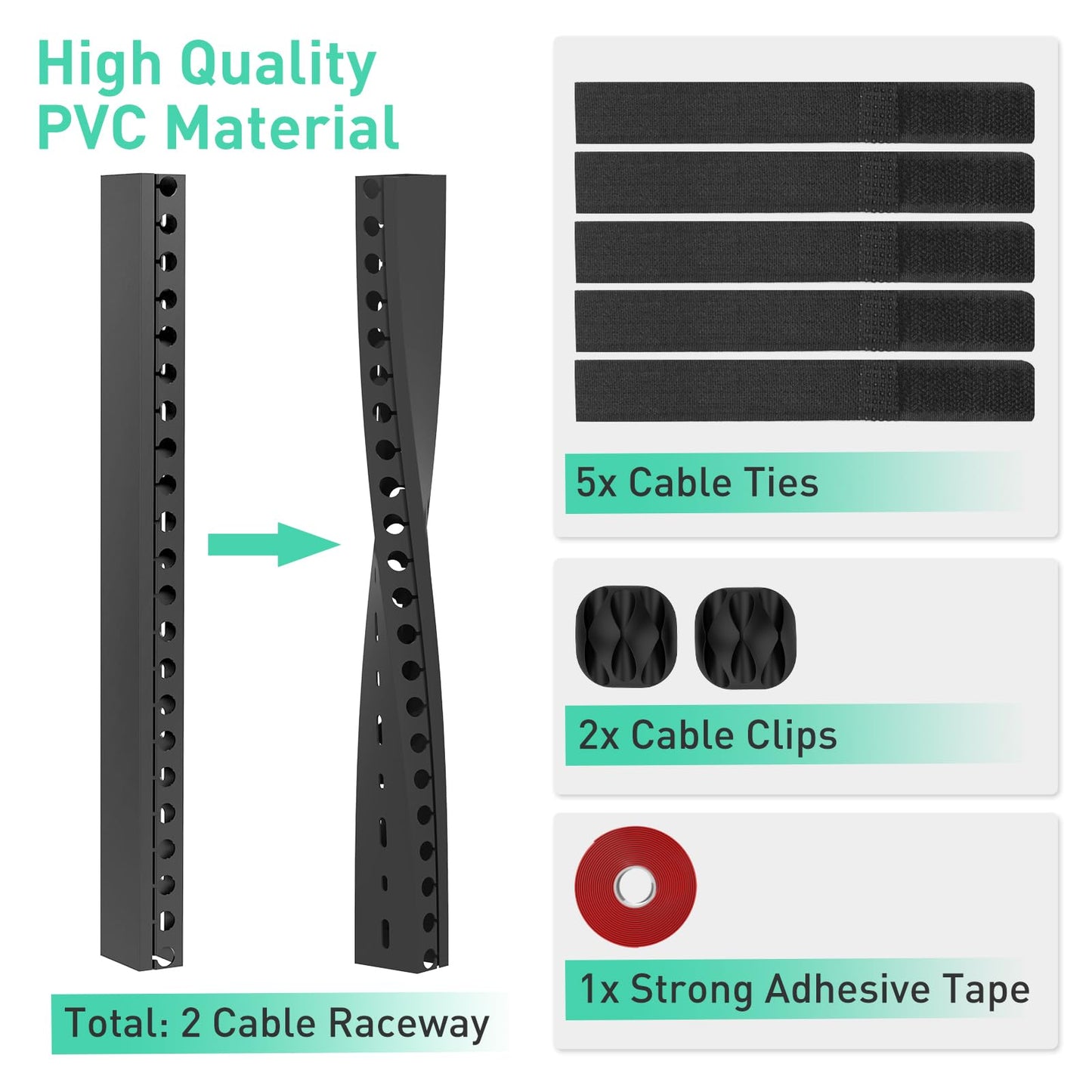 Updated Cable Raceway Kit - 31 (2X15.4) Inch Open Slot Wire Covers for Cords, Under Desk Cable Management System to Hide Under Desk/Tv/Computer/Net/Power Cords, (Pack 2)