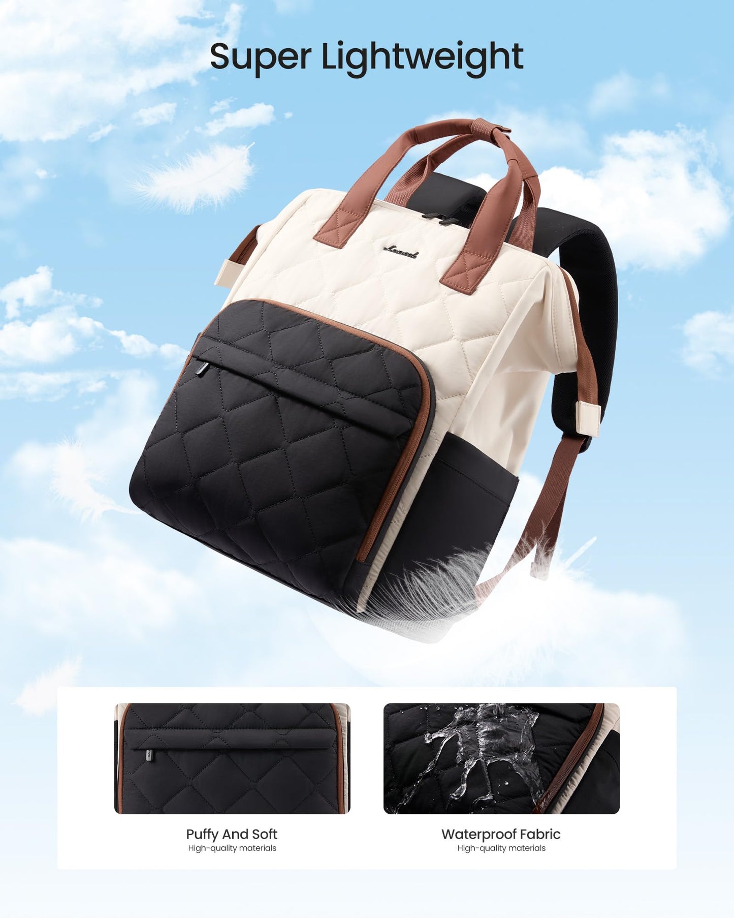 LOVEVOOK Laptop Backpack for Women, 15.6 inch Work Travel Backpack Purse, Puffer Quilted Laptop Backpack Casual Daypack for Nurse Teacher，Black-White-Gray