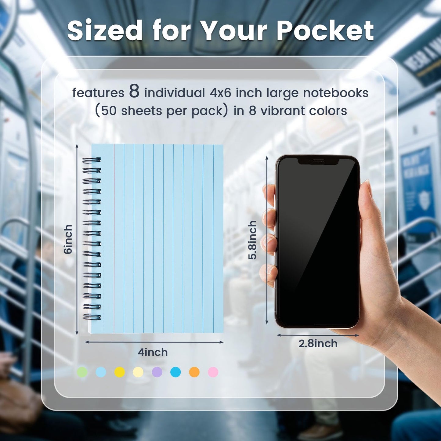 Koogel 400PCS Index Cards, 4x6 Large Index Cards with Key Rings for School, Flashcards Heavy Note Card with Waterproof Covers for Studying Learning College Office Home Supplies, 8 Colors