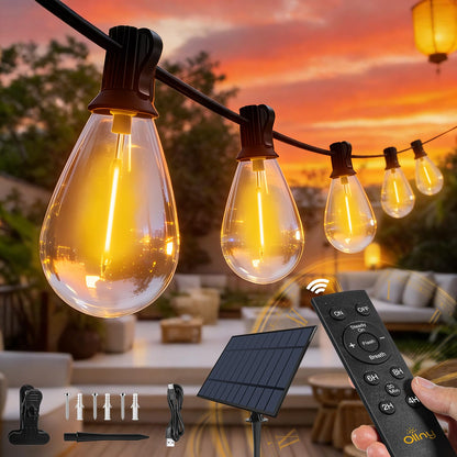 Ollny S11 50FT Solar String Lights Outdoor with Remote, Waterproof Dimmable Patio Lights with Timer & 3 Lighting Modes, 16 Shatterproof Edison Bulbs, String Lights for Outside Backyard Party Décor