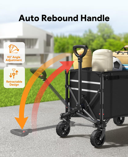 Raynesys 3 in 1 Collapsible Wagon Converts to Bench, 220lbs Foldable Wagon Cart with Wheels, 120L Shopping Cart for Groceries Folding Utility Wagon for Beach, Garden, Camping, Sport, Black