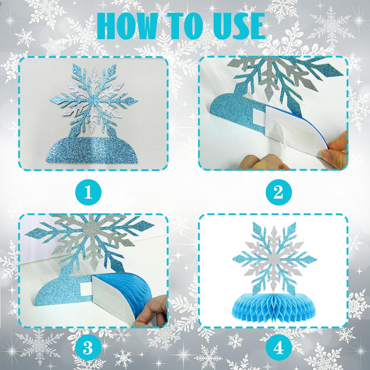 9Pcs Winter Wonderland Decorations 3D Snowflake Honeycomb Table Centerpieces for Frozen Winter Blue White Theme Christmas Baby Shower Birthday Party Supplies (Snowflake)