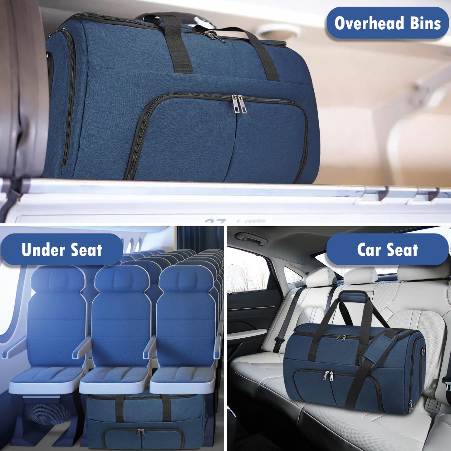 Pucuwu Garment Bags for Travel - Large Suit Bag for Men Carry On Garment Bag, Convertible Garment Duffle Bag with Shoes Compartment, 2 in 1 Hanging Dress Suitcase Suit Travel Bags (Dark Blue)