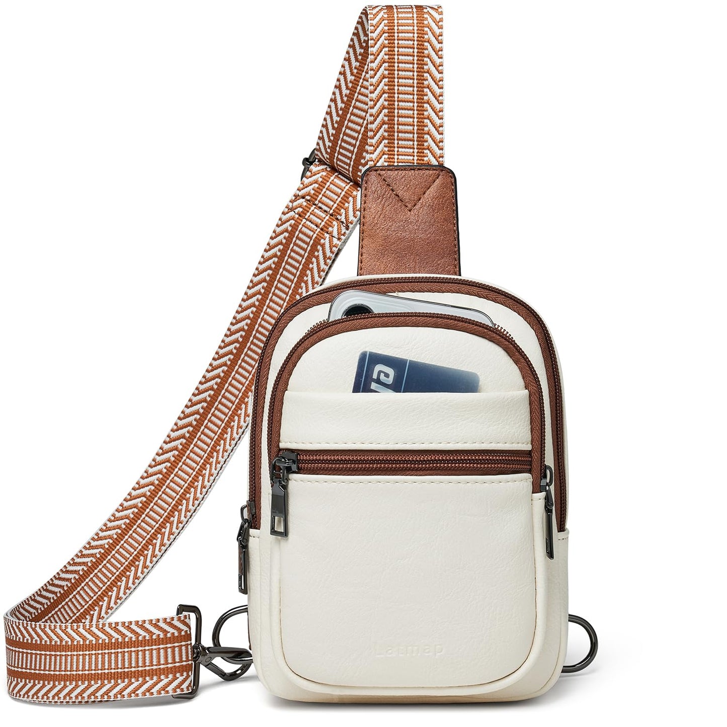 LATMAP 3L SMALL Sling Bag Fanny Packs For Women Men Mini Crossbody Chest Belt Travel Bag Purse Handbag Faux Leather Fashion Cute Beige