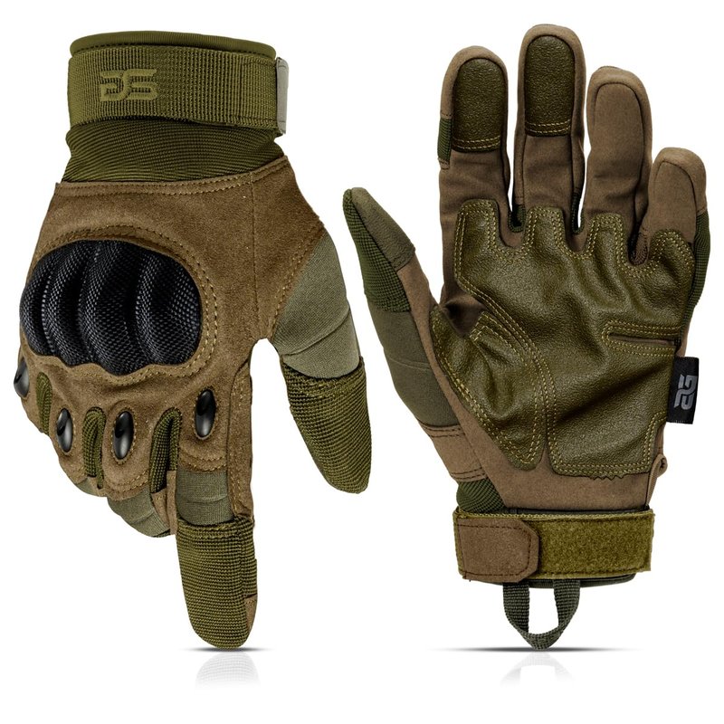 Glove Station Gloves for Men – Touchscreen Utility Gear with Hard Knuckle Protection Used in Motorcycle, Airsoft, & Outdoor Work Green - Hard Knuckle Medium