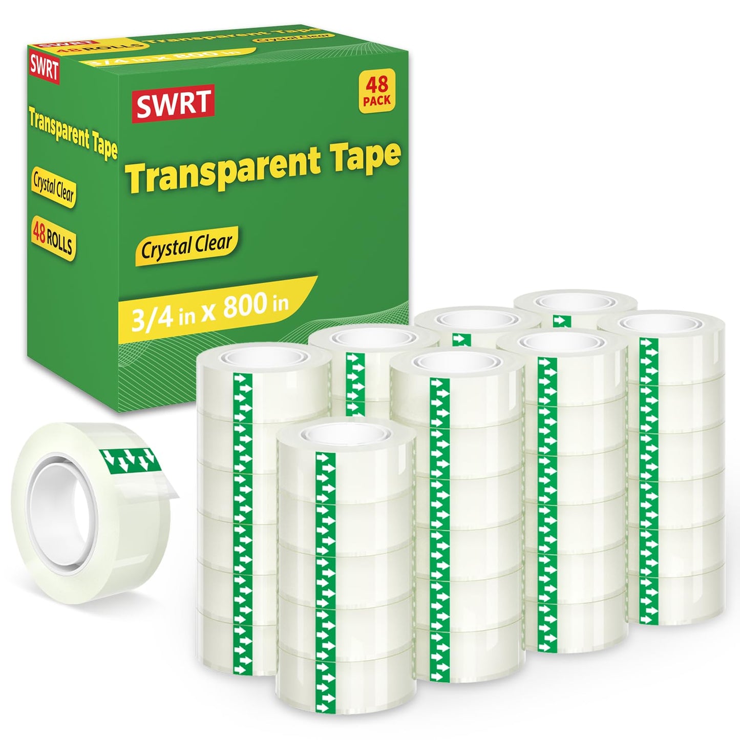 SWRT Tape, 48 Rolls Clear Tape Refills for Dispenser, Transparent Tape, 3/4 in x 800 in Tape Rolls, Strong Adhesive Tape for Gift Wrapping, Home, School & Office Tape