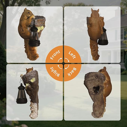 Solar Garden Decor: 11.8-Inch Squirrel Resin Statue Bird Feeder - Solar Statue, Lawn Ornament,Yard Decorations Outdoor, Garden Decor Unique Birthday Housewarming Gifts for Mom, Women,