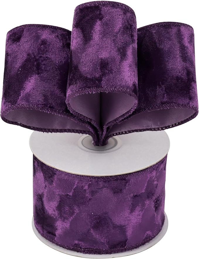 MEEDEE Purple Velvet 2.5 Inch Wired Ribbon - Crushed Velvet Christmas Ribbon, 10 Yards for Tree Decoration, Wreaths, Crafts