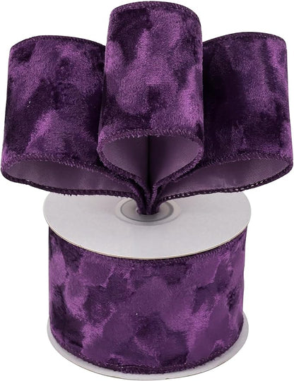 MEEDEE Purple Velvet 2.5 Inch Wired Ribbon - Crushed Velvet Christmas Ribbon, 10 Yards for Tree Decoration, Wreaths, Crafts