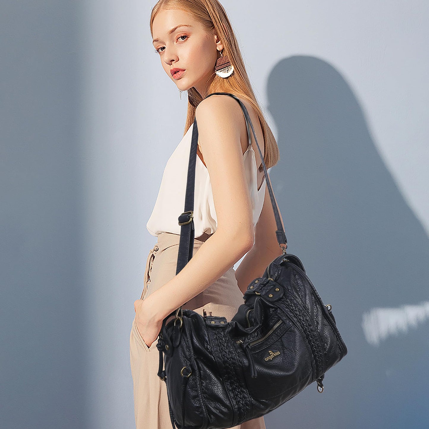 Angel Kiss Hobo Bags For Women Vegan Leather Hobo Satchel Handbags Large Tote Purses Shoulder Bag